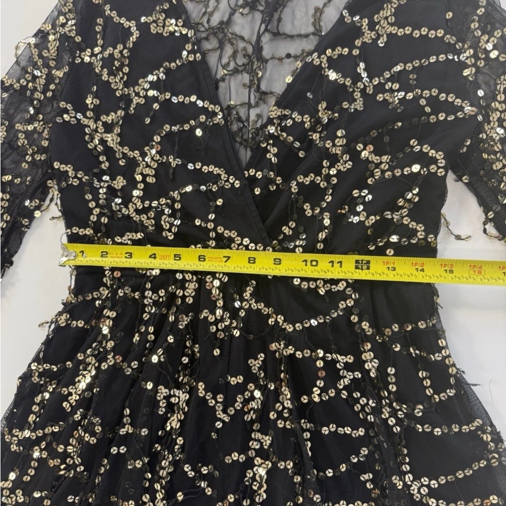 Xtaren Black with Gold Sequin V-Neck Long Sleeve Sheer romper - Picture 10 of 11